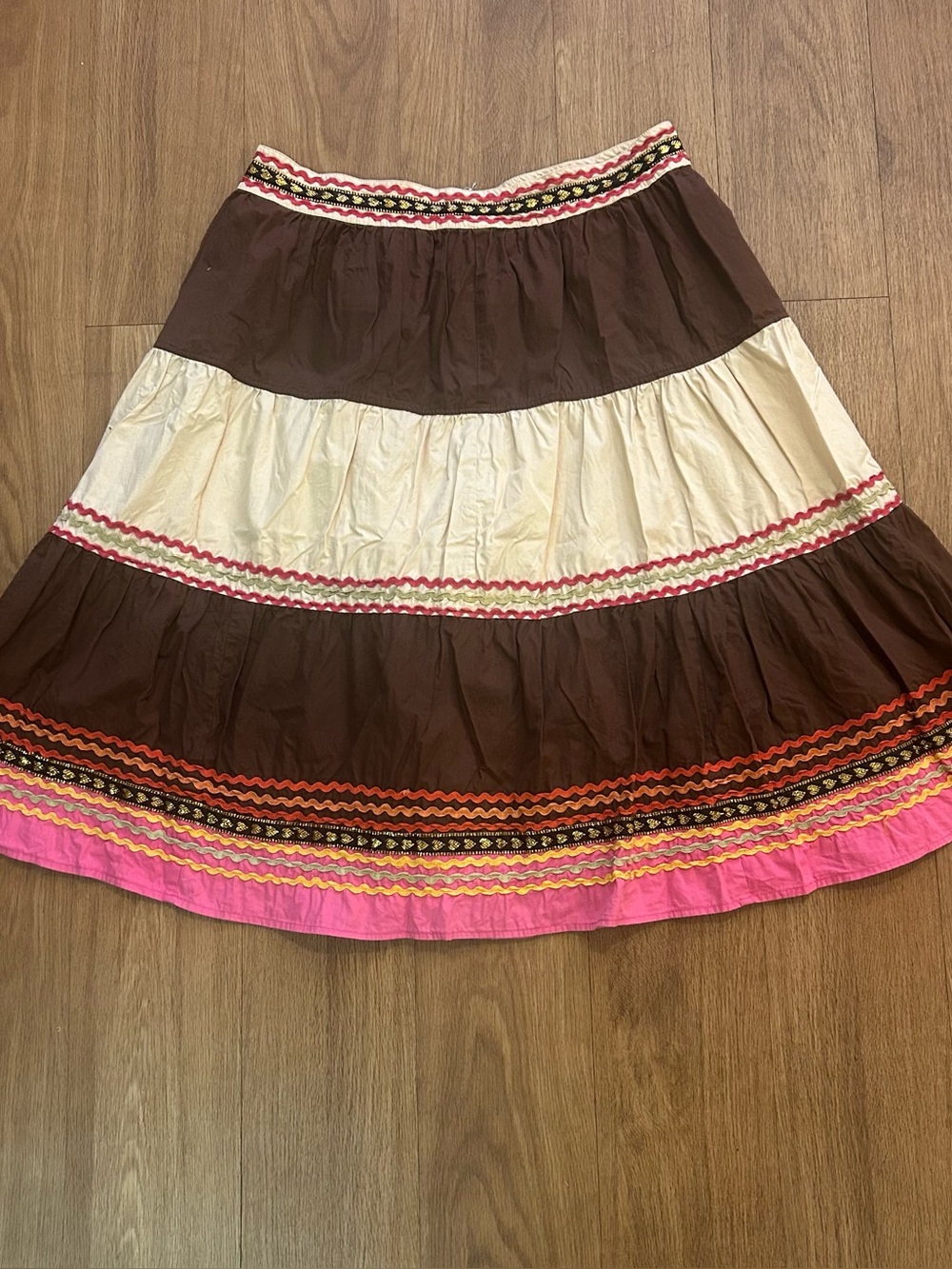 Soho Compagnie Y2K Boho Tiered Ric-Rac Trim Maxi Skirt